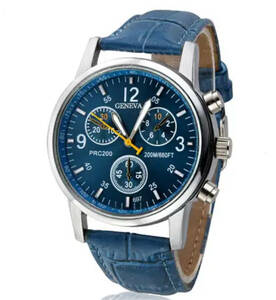 腕時計 時計 メンズ 高品質 レザー 革 ベルト レザー ベルト アナログ クォーツ ウォッチ 軽量　 男女兼用 ブランド　ブルー　1