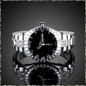 [RING] Silver & Black Watch Shape Ring シルバー & ブラック 腕時計形 CZ ウォッチ バンド シルバーリング 22号