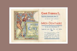 1920年代 フランス 価格付きの歯科外科医の広告紙幣の部分コピー