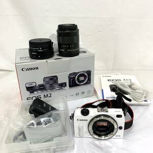動作OK Canon キャノン キヤノン EOS M2 ミラーレス一眼カメラ ホワイトカラー系 付属品箱 ¢52mm EF-M18-55mm1：3.5-5.6 カ15
