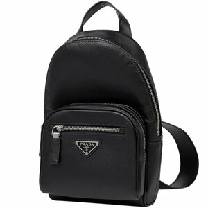 プラダ PRADA ロゴプレート ボディバッグ ショルダーバッグ ボディバッグ サフィアーノレザー ネロ(ブラック) 2VZ031 メンズ 【中古】