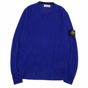 美品 ストーンアイランド STONE ISLAND ニット セーター プルオーバー ロゴパッチ リネン トップス メンズ XL ブルー cf03ol-rm11e26973