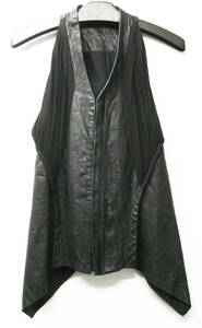 Rick Owens Leather Zip up JACKET BLACK 38 MADE IN ITARY リックオウエンス レザー 切替 袖無し ジャケット ベスト ジレ 日本タグ 正規品