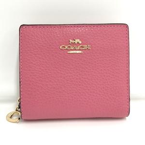 【中古】COACH 二つ折り コンパクト 財布 レザー ピンク C2862