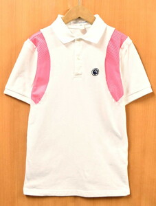 フランス製 コム・デ・ギャルソン シャツ 切り替え 半袖 ポロシャツ ホワイト×蛍光ピンクメッシュ XS(28042