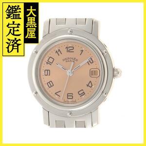 HERMES エルメス 腕時計 クリッパー CL4.210 ピンク文字盤 ステンレススチール クォーツ【472】SJ