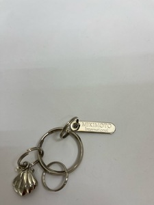 （I07649）ミキモト/MIKIMOTO　ミニパール付き　シェル型　貝　　キーリング　シルバーカラー　記名入り