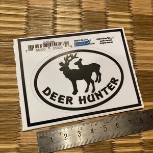 白: “DEER HUNTER” ステッカー】約8x5cm 鹿猟 ディアハンター 狩猟 射撃 シューティング ハンティング　小型でしっかり出張！