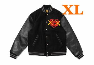 【XL】HUMAN MADE x KAWS Made Varsity Jacket #2 Black ヒューマンメイド x カウズ メイド バーシティ ジャケット スタジャン