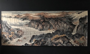 秘藏 中国近現代山水画家【錢松岩】山水画 橫幅 純手繪 水墨画 極細工 稀少珍品 古美術 古美味 L0401