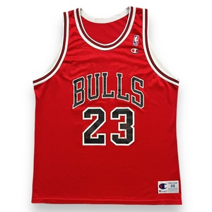 90s USA製 NBA CHICAGO BULLS シカゴ ブルズ MICHAEL JORDAN マイケル ジョーダン 23 Champion プリント メッシュ ユニフォーム 48 レッド