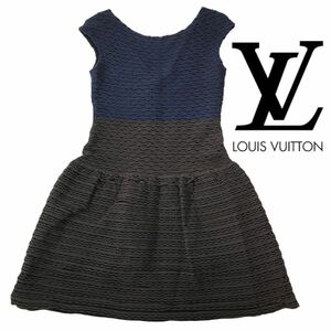 h200 LOUIS VUITTON ルイヴィトン ノースリーブ ワンピース ドレス ネイビー ブラウン ブラック ニット 正規品 フォーマル レディース