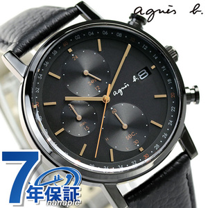アニエスベー クロノグラフ ソーラー メンズ 腕時計 FBRD935 agnes b. オールブラック 黒 革ベルト