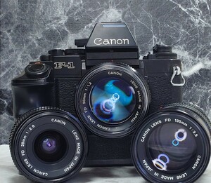 【終活整理】 Canon NEW F-1＋NEW FD 50mm f1.2 シンデレラ＋28mm f2.8＋135mm f3.5＋純正ワインダー 各動作良好 露出計OK 光学OK 連写OK