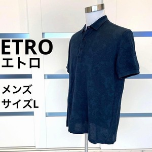 ETRO エトロ　ポロシャツ　メンズ　サイズL ネイビー　ペイズリー柄　0047