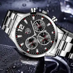 T443 新品 クロノグラフ ビジネス メンズ 腕時計 シルバー/黒