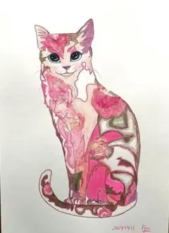 猫　絵画　イラスト　ドローイング