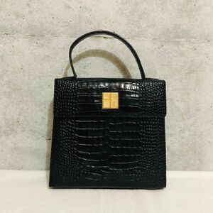 yt5030【60】//★美品　YVES SAINT LAURENT　イヴサンローラン　ヴィンテージ　カサンドラ　クロコダイル　レザー　ブラック　ハンドバッグ