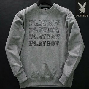 新品 プレイボーイ 24年春夏 グラフィック スウェット LL 灰【41022_97】 PLAYBOY ロゴ 長袖 コットン スエット トレーナー メンズ