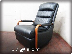 ■美品■La-Z-Boy/レイジーボーイ■USA最高級■IDC大塚家具■黒本革■1人掛けリクライニングチェア■30万■smm8971m