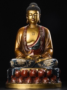  *珍品旧蔵*清 銅彩色 釈迦摩尼仏 仏像 中国古美術 時代物 GH0201