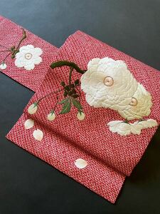 アンティーク着物◆桜　刺繍　絞り　名古屋帯　正絹　大正ロマン　きものさらさ奈良店