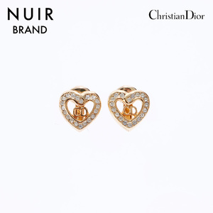 クリスチャンディオール Christian Dior イヤリング ロゴ ハート ラインストーン ゴールド