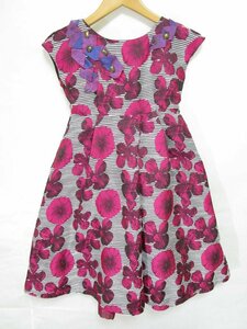 【送料込】[キッズ/子供] ANNA SUI Mini アナスイミニ ワンピース 130cm 白×ブラウンにピンクの花柄 スカート内側にチュールあり /n472483