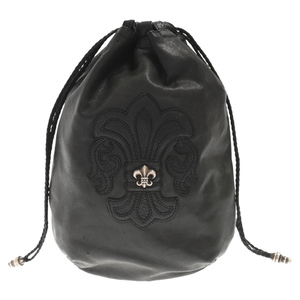 CHROME HEARTS クロムハーツ DRW STRNG SACK BS BSフレアドロー ストリングサックレザー 巾着ハンドバッグ ブラック