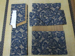 しな布 新品 仕立て帯 本藍型染め オリジナル商品 伝統的工芸 科布 シナ布 唐草柄 つけ帯 着物 日本製