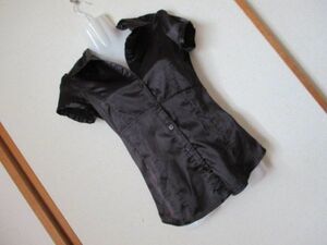 ns194　半袖光沢シャツ ■　ZARA　■　ザラ　スキッパーシャツ　パフスリーブ　ベーシック　　黒　ブラック　S　