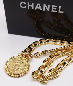 【SR-247】美品 CHANEL RUE CAMBON PARIS ロゴ チェーン ベルト 全長約93cm ゴールド コイントップ カンボン ブランド アクセサリー