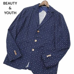 BEAUTY&YOUTH ユナイテッドアローズ 通年 背抜き 総柄★ アンコン テーラード ジャケット ブレザー Sz.L　メンズ ネイビー　A4T01793_2#O