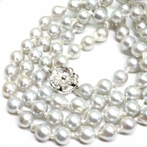 テリ良し!!《アコヤ本真珠ロングネックレス》M 55.5g 約7.0-7.5mm珠 約87cm pearl necklace ジュエリー jewelry DA0/DB0