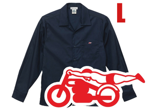 OPEN COLLAR WORK SHIRT NAVY L/ネイビー開襟シャツpenny