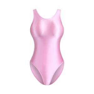 MJINM　超光沢競泳水着　フルバックレオタード　つるつる素材　セクシーコスプレ衣装 キャンディーピンク