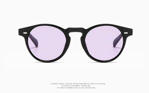 96-4-7 黒ぶち オーシャンフィルム ラウンド 丸眼鏡 カラーグラス サングラス ブラックフレーム アメリカ ヨーロッパ オシャレ 1