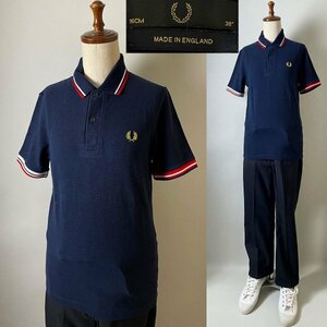 ★【国内正規品 Made in England イングランド製】英国製 FRED PERRY フレッドペリー M8173 鹿の子 ポロシャツ 38（国内S-M相当）ネイビー