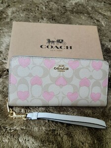 【1スタ】C-467 新品未使用 COACH ロング ジップ アラウンド ウォレット・シグネチャー キャンバス・ハート プリント 並行輸入品