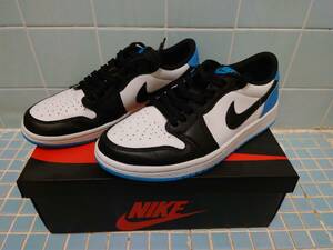 （黒タグなし）Nike WMNS Air Jordan1 Low OG Black and Dark Powder Blue/UNC ナイキ ウィメンズ エアージョーダン1ロー OG 25cm