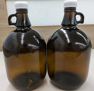BIN2 ガロン瓶 2本セット 茶色 褐色 花びん ガラス瓶 遮光瓶 3L 洗浄済 科学 レトロ 送料無料！
