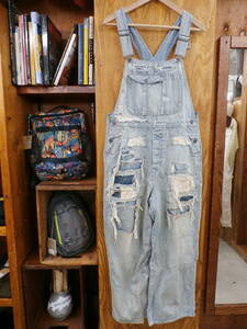 新品【SALE 40%OFF】◆DENIM DUNGAREE◆ヒッコリー リメイクオーバーオール【SIZE /01:150】◆BLUE◆即決【送料無料】