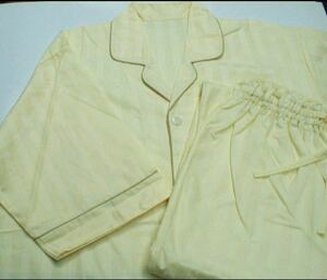 ■新品・黄色しっかり生地紳士パジャマ七分袖フリーＦ■