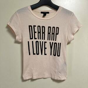 ☆ forever21 ショート丈 Tシャツ ピンク チビT クロップ ロゴ ストレッチ レディース m 半袖