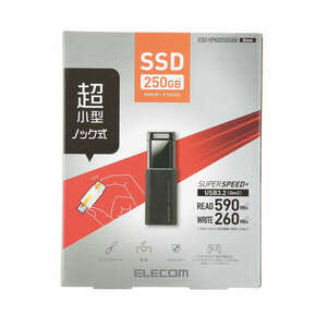 外付けポータブルSSD 250GB USB3.2(Gen2)対応 読み込み最大500MB/s キャップを紛失する心配がないノック式: ESD-EPK0250GBK