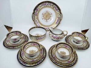 Old Noritake オールドノリタケ　トリオ4客　ミルクジャグ　シュガーボウル　ケーキプレート　アンティーク　希少品