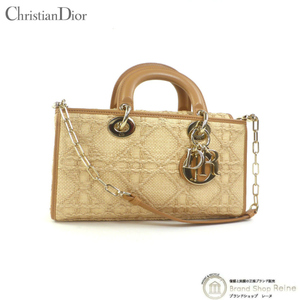 クリスチャンディオール （Christian Dior） LADY D-JOY カナージュ ラフィア 2way ミディアム ハンドバッグ（新品同様）中古