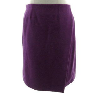 組曲 KUMIKYOKU スカート ラップスカート 台形 ひざ丈 ウエストゴム ムーン MOON 英国製生地 ウール 起毛 紫 5 大きいサイズ