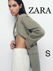 新品●タグ付き●定価11990円●ZARA ストライプリネンブレンドブレザー●ミディアムカーキジャケット●S