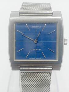 M1001 1円〜　LONGINES/CONQUEST 1970年代製 純正ベルト 手巻き ジャンク メンズ腕時計 ビンテージ アンティーク 角型 スクエア　青文字盤